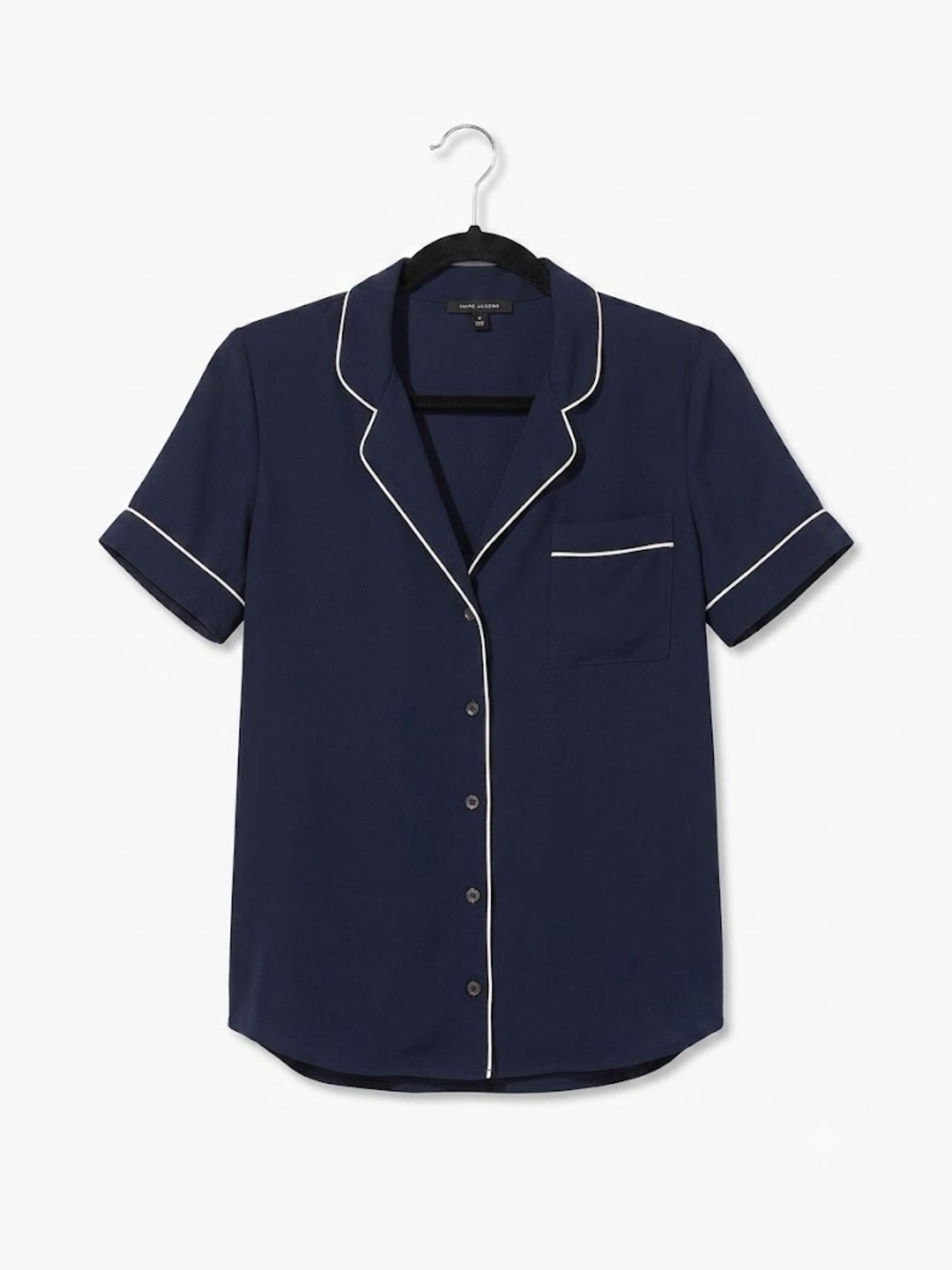 Pink Tartan Pyjama Style Navy Button Down Shirt White Contrast Trim